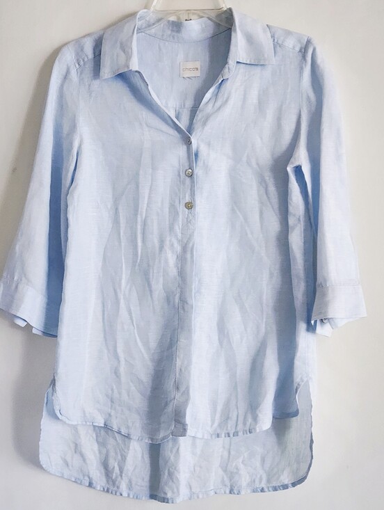 Chico's Tops - CHICOS| 100% Linen Button-Down Tunic | Light Blue | Medium